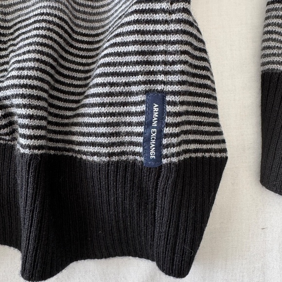 Armani Exchange Men's 100% Merino Wool Striped Hooded Full Zip Up Sweater Gray S - Picture 7 of 15